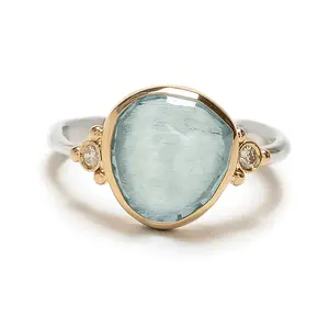 Tùy Chỉnh Aquamarine Đá Quý Nhà Sản Xuất Handmade Ban Nhạc Nhẫn Trang Sức Vàng Mạ 925 Sterling Bạc Những Người Yêu Thích Prong Vòng