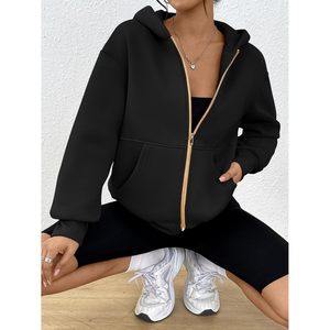 Women's <b>Zip</b> <b>Up</b> Hoodie Fleece Lined <b>Cropped</b> Sweatshirt Y2K Oversized Fall Jacket - Product Image 6