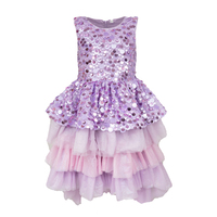 Robes d'été pour filles, violettes à sequins et paillettes, style peplum, en tulle à volants, robe de soirée pour enfants, lilas perlée sans manches, coupe trapèze, pour tout-petits, pour concours de beauté