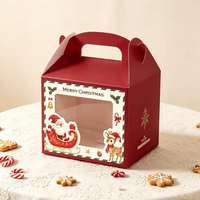 Boîte cadeau personnalisée pour la veille de Noël, en forme de maison, pliable, en papier, avec fenêtre transparente, impression Père Noël, matériaux recyclés, finition mate, pour bonbons