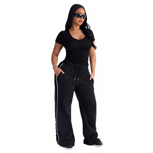 Customized <b>Women</b> Striped Flared Track Patchwork Pants Straight Leg <b>Sweatpants</b> - Product Image 1