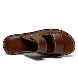 Sandalias de hombre tipo chancla para exterior, sandalias de playa, sandalias planas, sandalias de pescador con punta abierta, sandalias de cuero con cierre de velcro - Product Image 4