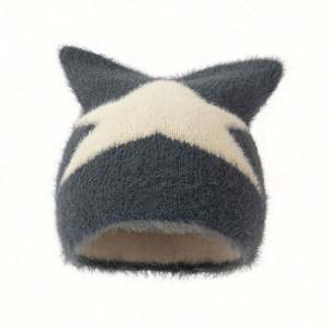 Gorros de Punto con Orejas de Gato, de Piel Sintética Suave, Estilo Jacquard, Cálidos, para Mujer, Otoño e Invierno, Estilo Y2K, Venta al Por Mayor - Product Image 4