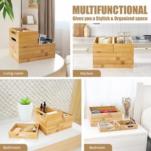 Wooden Storage <b>Box</b> Desktop Organizer With Compartments For <b>Makeup</b> And Jewelry Solid Color - Product Image 3