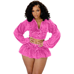 Conjunto de Ropa Otoño 2025 para Mujer, Abrigo de Manga Larga y Falda Vaquera, 2 Piezas - Product Image 6