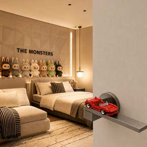 <span class=keywords><strong>Maniglia</strong></span> per <span class=keywords><strong>porta</strong></span> ISILINE in nichel nero spazzolato con base a blocco e rozetta rotonda per camera da letto dei bambini - Product Image 4