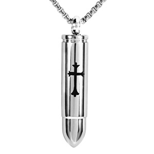 Liontin Kalung Baja Anti Karat Bentuk Salib dan Peluru, Botol Parfum, untuk Abu Jenazah Hewan Peliharaan dan Orang Tercinta, Model Trendi Bambu - Product Image 5