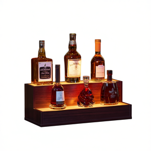 <b>Led</b> <b>Lighted</b> Walnut Liquor Bottle Display Shelf 20 Inch Freestanding Home Bar Party Shelf With Remote <b>Control</b> - Product Image 1