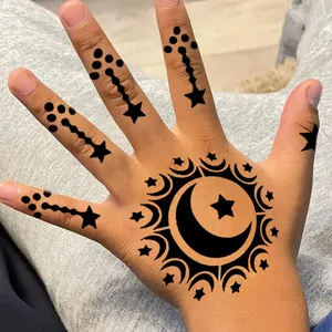 Venta caliente plantilla niños moda Henna Mehndi negro tatuaje pegatinas plantilla arte mano tatuaje temporal plantillas