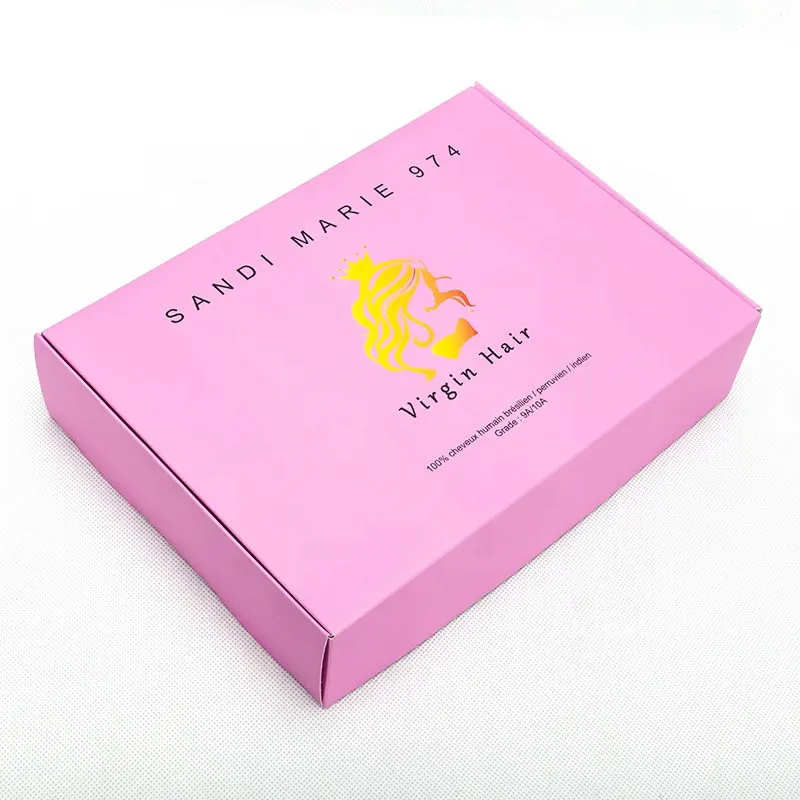 Impression en boîte de boîtes de perruque de cheveux humains d'expédition rose personnalisée emballage avec logo et satin