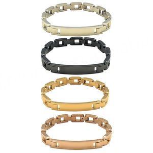 Customization Wholesale 18K Gold Plated Curved <b>Chain</b> Stainless Steel Bracelet Engraved Smooth Plate Fashionable Bangles - Product Image 2