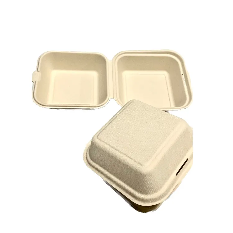 Caja para llevar biodegradable desechable OEM, contenedor de envasado de alimentos de diseño personalizado, fiambrera de bagazo