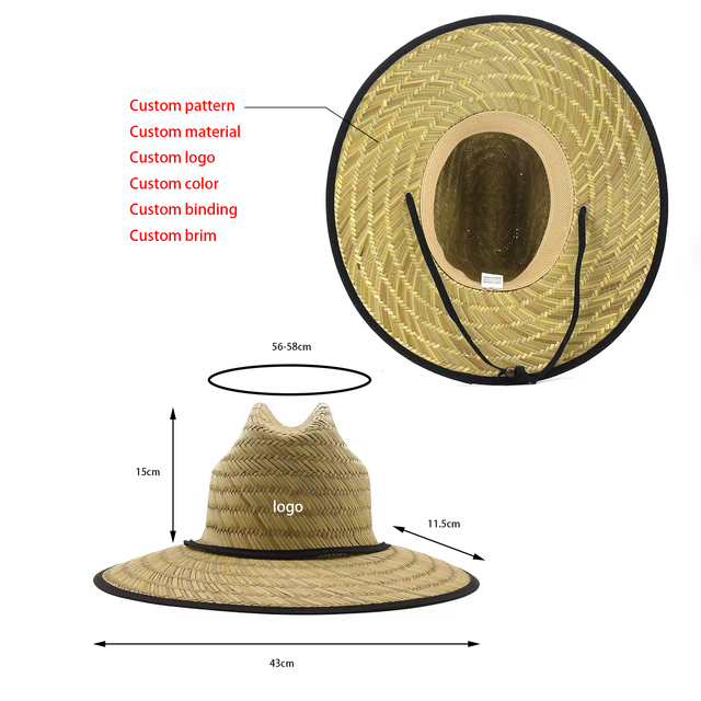Wholesale Summer Lifeguard Straw Hat Under Fishing Custom Printing America Sombrero Beach Hat Surf Lifeguard With logo Straw Hat