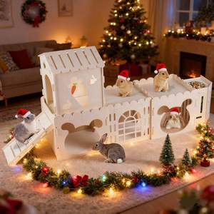 Maison pour lapins extra large en bois, châteaux pour lapins avec 4 maisons et mangeoire à foin, châteaux pour cobayes d'intérieur, tour d'escalade à plusieurs étages - Product Image 2