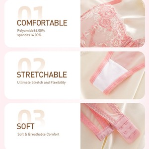 Ensemble de lingerie sexy pour femmes, <span class=keywords><strong>soutien</strong></span>-<span class=keywords><strong>gorge</strong></span> en <span class=keywords><strong>dentelle</strong></span>, string, broderie florale, culotte féminine, sous-vêtements transparents, rose amour - Product Image 4