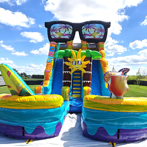 Tobogán Acuático Inflable Comercial <span class=keywords><strong>de</strong></span> PVC para Fiestas al Aire Libre, Temática <span class=keywords><strong>de</strong></span> <span class=keywords><strong>Playa</strong></span> <span class=keywords><strong>con</strong></span> Palmeras, Doble Carril, <span class=keywords><strong>con</strong></span> Dos Piscinas - Product Image 6