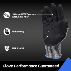 XINGYU <span class=keywords><strong>EN</strong></span> <span class=keywords><strong>388</strong></span> Nivel 5 HPPE Guantes de cuero de nitrilo Recubierto de arena Antideslizante Resistente a los cortes Protección Negro Trabajo Seguridad Guantes de corte - Product Image 3