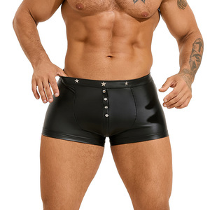 กางเกงชั้นในบ็อกเซอร์สำหรับผู้ชายกางเกงขาสั้นหนังเทียมสำหรับการแสดงชุดไนท์คลับกางเกงในทรงตัวยูแบบเซ็กซี่ใหม่ - Product Image 3