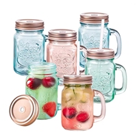 Vasos para beber, vaso reutilizable, tazas Boba, botellas, logotipo personalizado, tarro de albañil de vidrio con mango transparente vacío con pajita y tapa