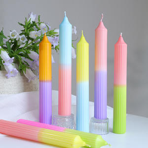 Color Gradual Change <b>Long</b> Pole Luxurious Handmade Coconut Wax Scented <b>Candle</b> Festival Anniversary Vertical Stripe Cone Pole Wax - Product Image 3