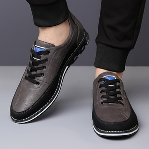 Chaussures de marche pour hommes en cuir de vache, bout rond, semelle extérieure en caoutchouc antidérapante, couleur unie, chaussures décontractées à la mode pour papa, taille 40 41 42 43 44 45 - Product Image 3