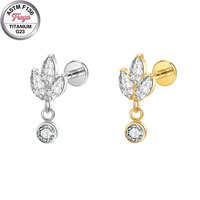 Bijou de piercing labret à dos plat en titane ASTM F136 avec zircon, filetage interne G23, pour hélix, tragus, lobe d'oreille