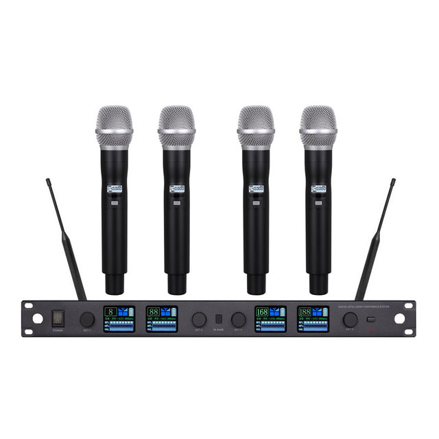Performance System Professional Dynamic Wireless 4-Channel PA System Handheld & Headset Microphone for Stage Concert