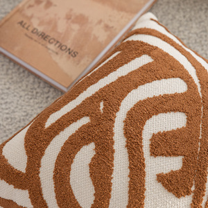 Modern Plant Pattern Cushion Cover <b>Square</b> Polyester Fabric Pillowcase For Living Room Decor Orange Jacquard Terry Cloth Design - Product Image 2