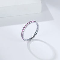 Cincin Wanita Grosir Bahan Stainless Steel Klasik Eternity Birthstone Berhiaskan Zirkon Warna-warni Model Geometris Berlapis Emas 18K