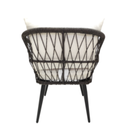 Ensemble bistrot d'extérieur 3 pièces en rotin PE, 2 fauteuils en osier et table d'appoint ronde en verre avec coussins, mobilier de patio et balcon en gros