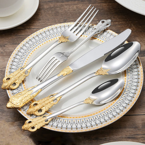 Ensemble de couverts de luxe en acier inoxydable 5 pièces argent Restaurant <span class=keywords><strong>couteau</strong></span> à Steak fourchette cuillère or <span class=keywords><strong>Table</strong></span> de mariage pour les fêtes durables - Product Image 1