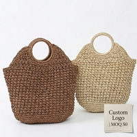 Sac à main chic en paille tressée fait main avec poignée ronde, sac de plage vintage d'été pour femme en vacances