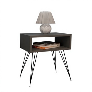 Table de chevet pour chambre à coucher avec étagère de rangement et panneau ouvert, dessus en bois écologique et durable, étagère à livres en panneaux de particules et métal - Product Image 1