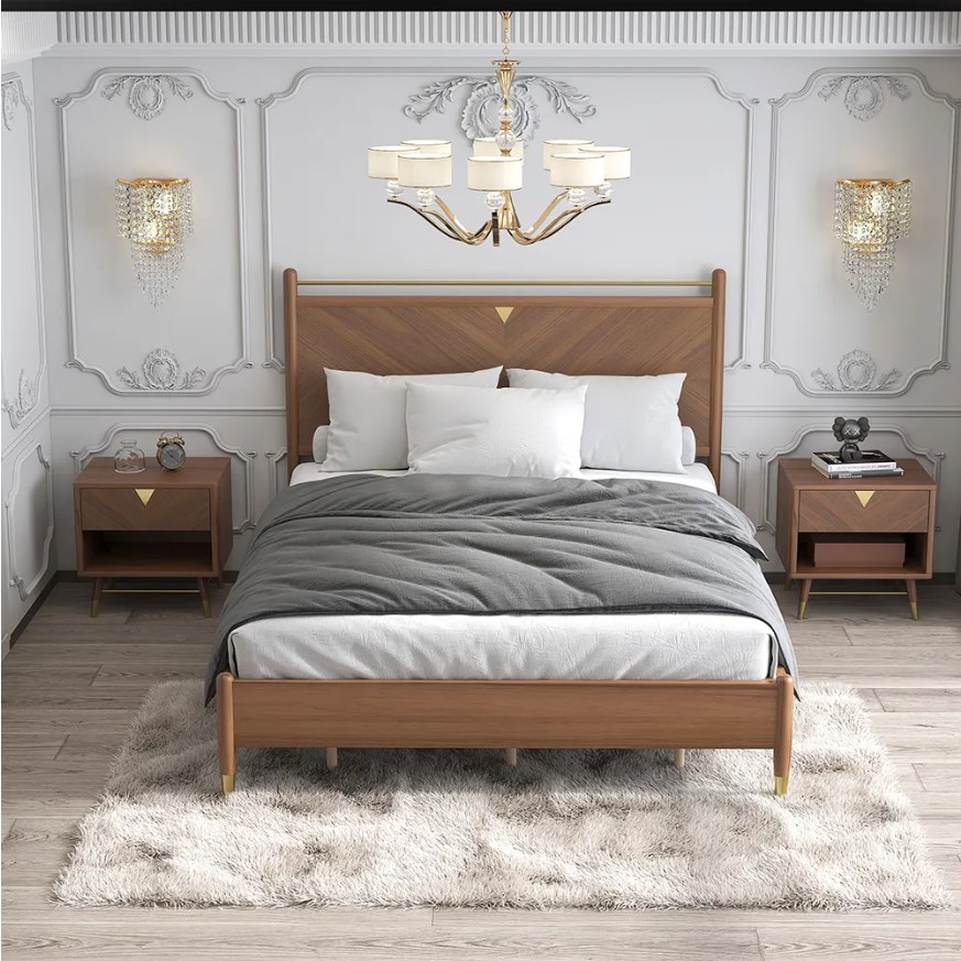 Mid century queen size ash wood finished wooden platform bed