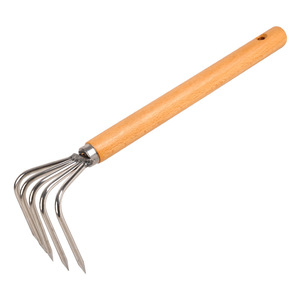 Stainless Steel Garden <b>Rake</b> Flat Head Wooden Handle Multi Use Outdoor Tool For Soil Cultivation And Lawn Care - Product Image 2