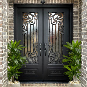 फ्रेंच शैली ब्लैक आयरन सिंगल डबल एंट्री डोर डिजाइन धातु स्टील स्विंग ग्लास ऑप्सबल के साथ लोहे के दरवाजे - Product Image 6