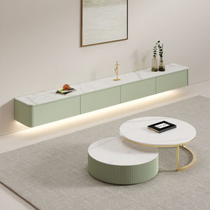 Meuble TV moderne vert pour salon et chambre à coucher, unité TV murale de luxe, écologique, personnalisable, avec rangement - Product Image 4
