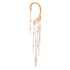 TikTok-pendientes largos con borlas <span class=keywords><strong>de</strong></span> flecos para mujer y niña, aretes <span class=keywords><strong>de</strong></span> cadena larga chapados en oro con perlas, 2022 - Product Image 4