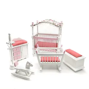 ILAND 1/12秤娃娃家具微型配件婴儿婴儿床托儿所娃娃床壁橱摇椅霍比马