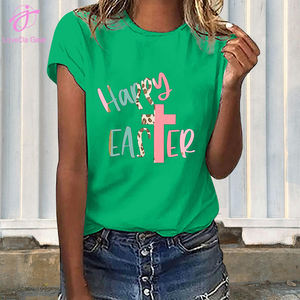 Loveda personalizzato donna taglie forti carino coniglietto di Pasqua felice lettera di Pasqua stampa a maniche corte - Product Image 1