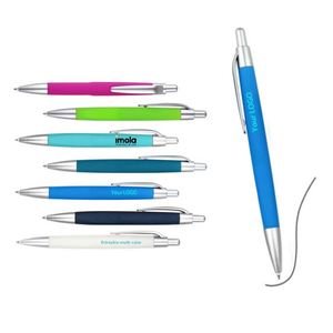 Stylo publicitaire à bille à pression, corps en plastique, encre turquoise et noire, toucher doux, en stock, pour le bureau et l'école - Product Image 2