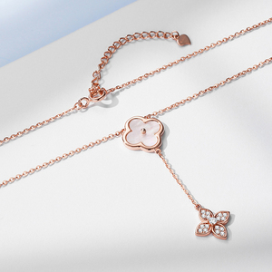 बर्फ उच्च गहने s925 स्टर्लिंग चांदी जिरकॉन हार हार चार पत्ती वाली महिलाओं की हार - Product Image 3