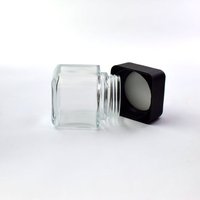 Vente flash : pot en verre carré CR de 1 oz, 3 oz, 4 oz, 6 oz avec bouchons noirs résistants aux enfants pour le stockage des fleurs, pot de rangement