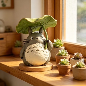 BZY - Decoración de Escritorio de Resina Personalizable, Adorno Curativo para el Hogar, Regalo Navideño, Estatua de <span class=keywords><strong>Totoro</strong></span> con Hoja de Loto - Product Image 4
