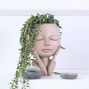 <span class=keywords><strong>Vaso</strong></span> Decorativo Moderno per Casa e Giardino, Simpatico <span class=keywords><strong>Vaso</strong></span> a Forma di Testa in Resina <span class=keywords><strong>con</strong></span> Foro di Drenaggio, <span class=keywords><strong>Vaso</strong></span> a Forma di Viso Femminile - Product Image 3