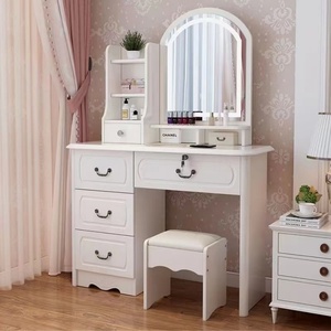 Tocador Moderno de Madera Blanco y Rosa para Niñas, Juego de Tocador Simple y Económico con Espejo - Product Image 4