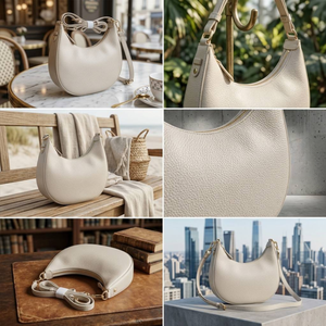 Women’s Fashion Half Moon Shoulder Bag Waterproof PU Leather <b>Zip</b> Closure Casual Crossbody Handbag - Product Image 2