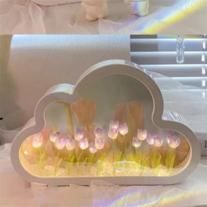 Creative Valentines Day Gift Indoor Kawaii 3d Mirror <strong>Tulip</strong> Cloud Flower <strong>Table</strong> Lamp DIY LED Night Light for Bedroom Desktop - Product Image 5