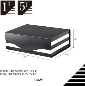 Cajas de Regalo Grandes con Tapas Magnéticas, Cajas de Regalo con Rayas Blancas y Negras Brillantes para Padrinos de Boda - Product Image 3