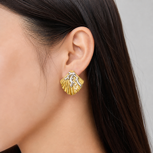 Boucles d'oreilles statement en perles de coquillage bicolores, acier inoxydable plaqué or 14 carats, imitation perle - Product Image 5